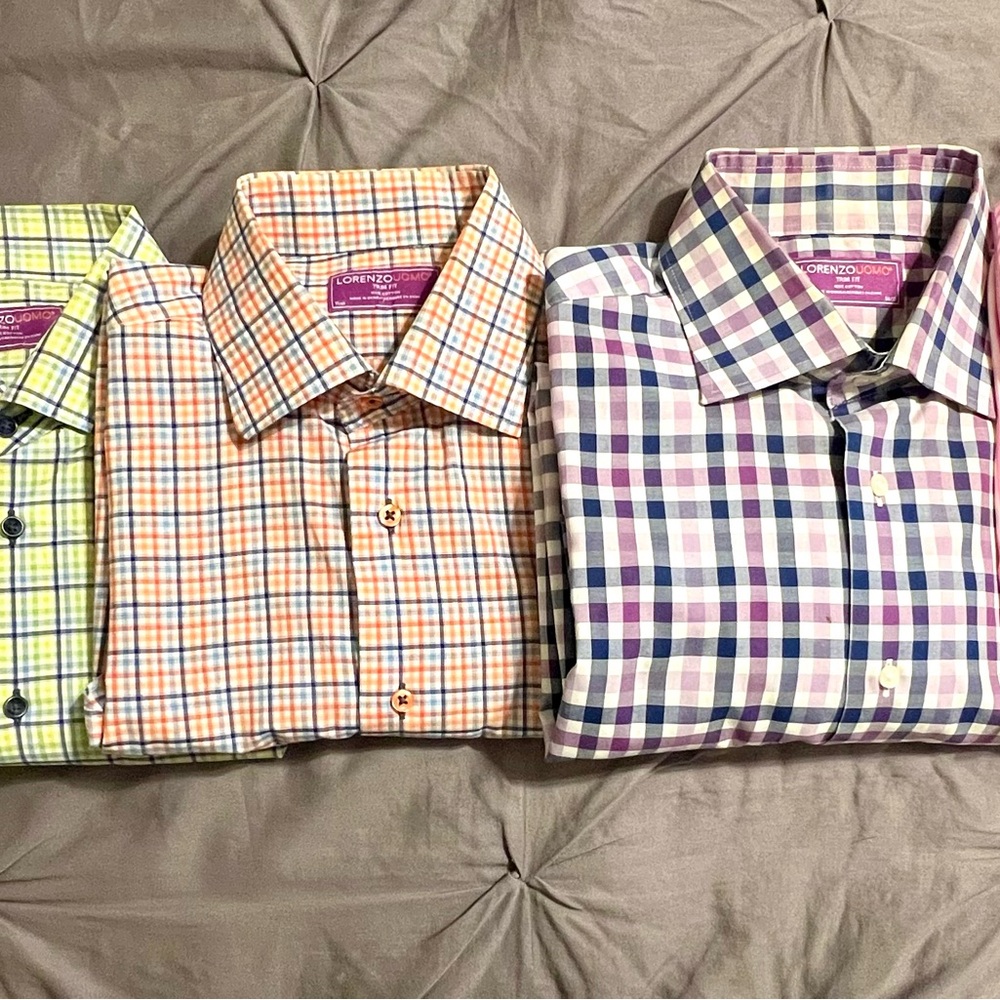 Lorenzo Uomo Men's Checkered Shirt Set - Green, Orange, Purple